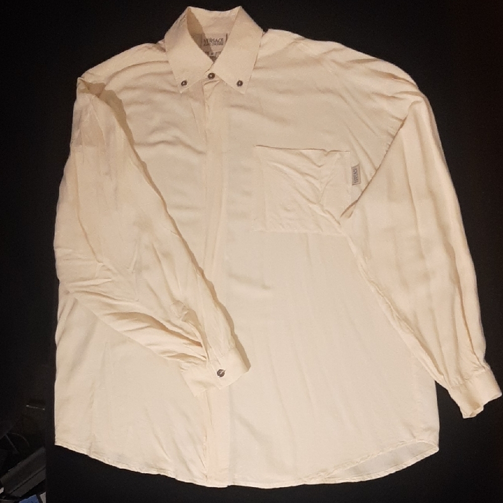VERSACE 80'sVintage Cream Long Sleeve Shirt Fits as a M